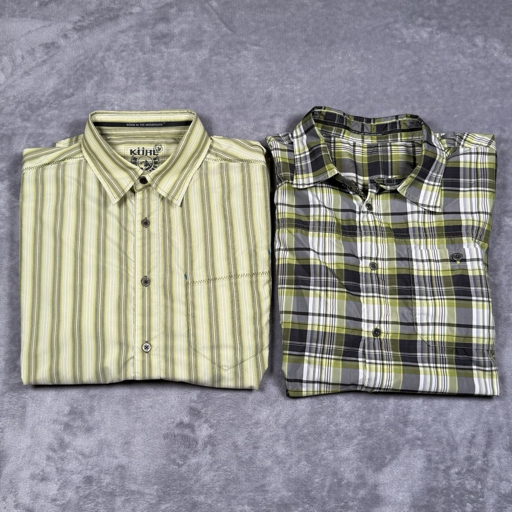 Kuhl Shirt Mens Medium Striped Lightweight‎ Button Up Short Sleeve LOT OF 2 READ